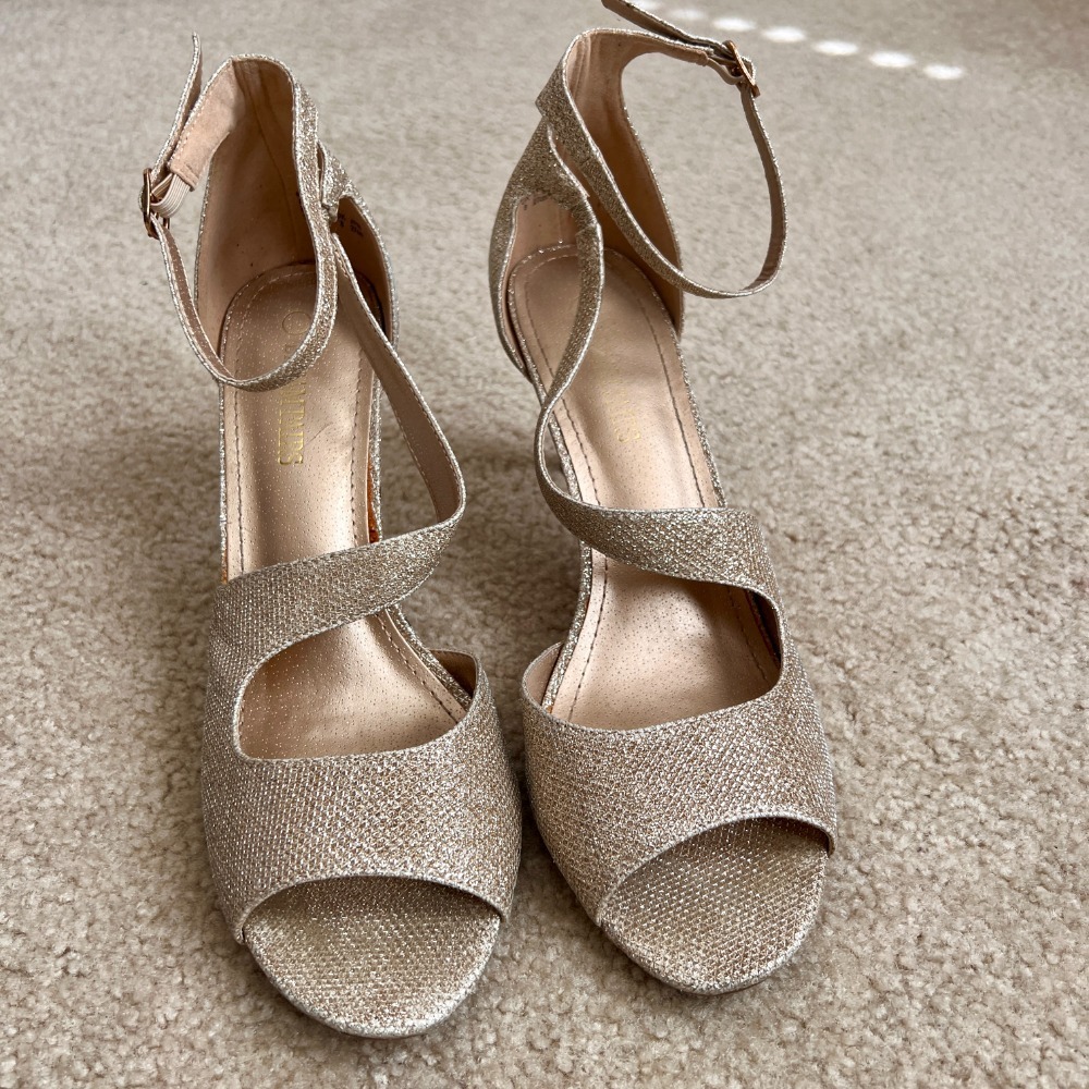 Dream Pairs Gold Glitter Heels Ankle Strap Criss Cross Party Shoes‎ US 10